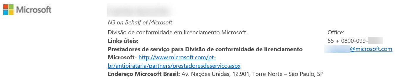 Email da Auditoria de licenciamento Microsoft